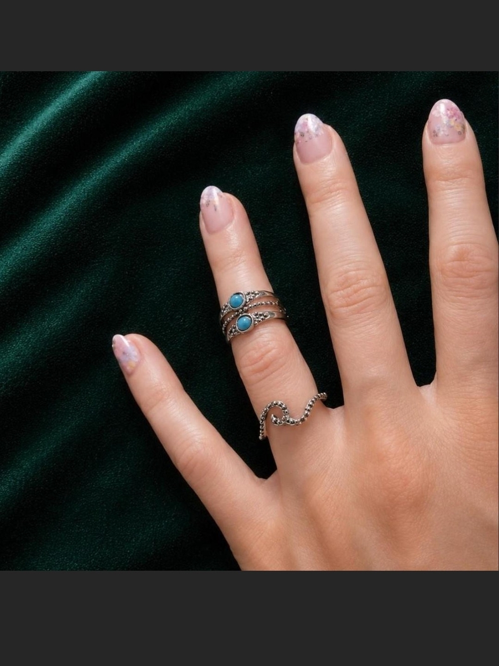 Turquoise Stone Silver Band Ring - Women Jewelry